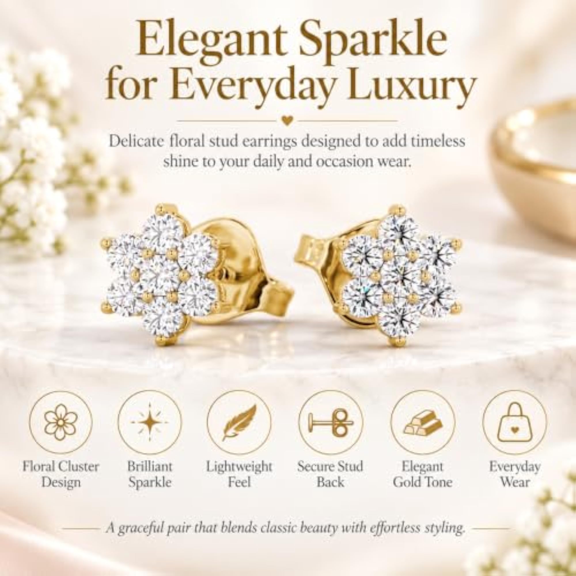 Women's Seven Stone Minimalist Flower Stud Earrings in 925 Sterling Silver