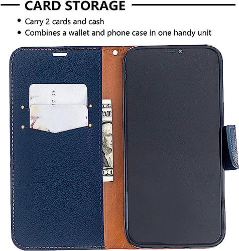 Coque iPhone 14 avec fermeture magnétique et béquille support intégrée bleu