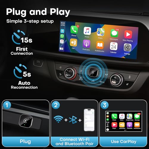 Image of 2-in-1 Wireless CarPlay and Android Auto Adapter, Plug and Play Dongle, Fast Auto-Connect, No Delay, for iPhone and Android, USB /USB-C Port, Black
