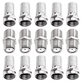 KUOQIY 15 Stücke F-Stecker Set, F-Aufdrehstecker und F Kupplung Verlängerung, SAT Adapter Verbinder, für Satelliten-TV, Antenne, Sky, Freesat, Virgin NTL Koaxialkabel, Silber