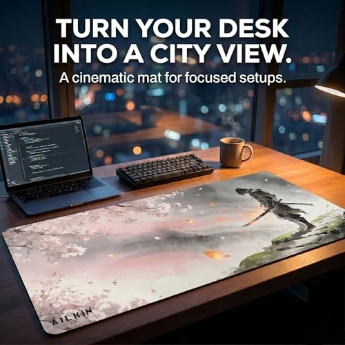Image of AILKIN Large Anime Gaming Mouse Pad for PC & Laptop, Extended Desk Mat with Samurai Artwork, Non-Slip Mouse Pad for Wireless Mouse & Desk Accessories