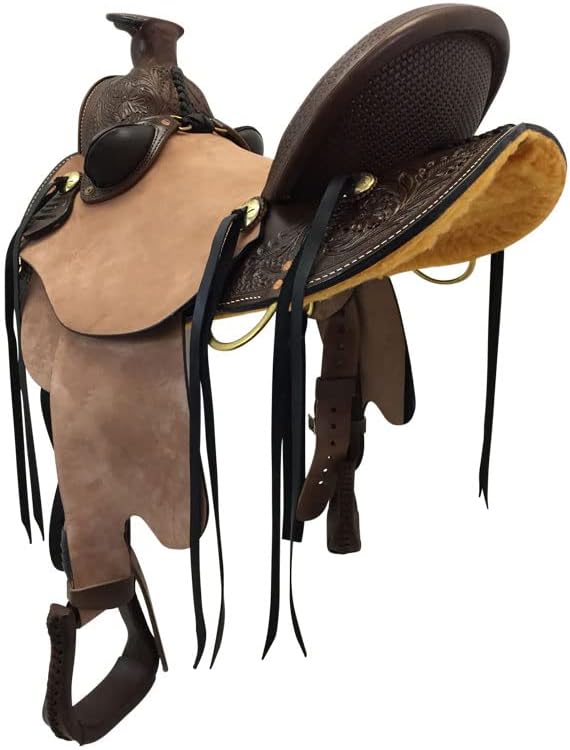 Western Horse Saddle Wade Tree A Fork Ranch Roping Work Handmade Tooled Carved Premium Leather Equestrian Trail Horse Saddle for Horse Riding Size: 10-18 inches Seat, OS69