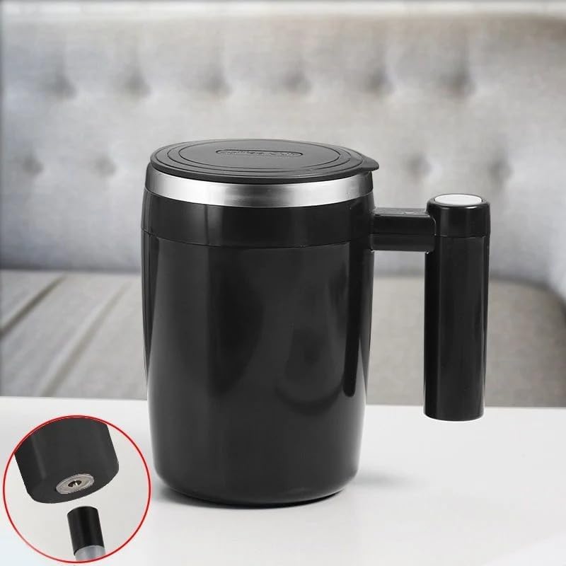 Generic Right On Time Store II Fully Automatic Stirring Cup 380ml; Portable Rechargeable Coffee Milk Mixed Magnetic Water Cup(Black), Normally