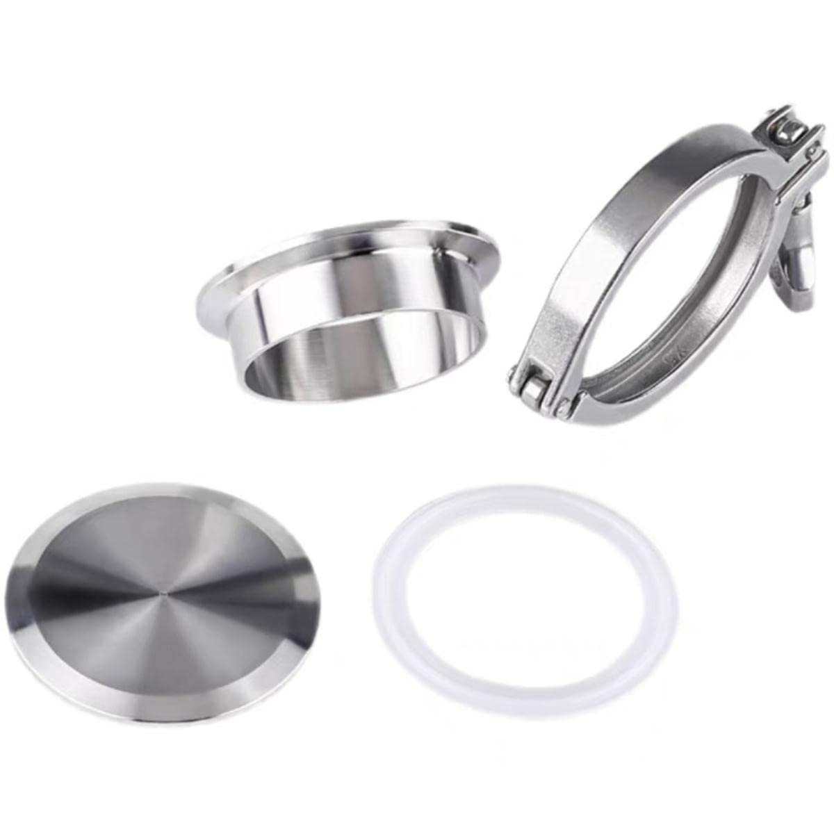 Virola de Soldadura Sanitaria de Tubo de 19 mm-168 mm O/D + Tapa de Extremo + Abrazadera Triple + Junta de Silicona Acero Inoxidable 304 For-114 mm x virola 130