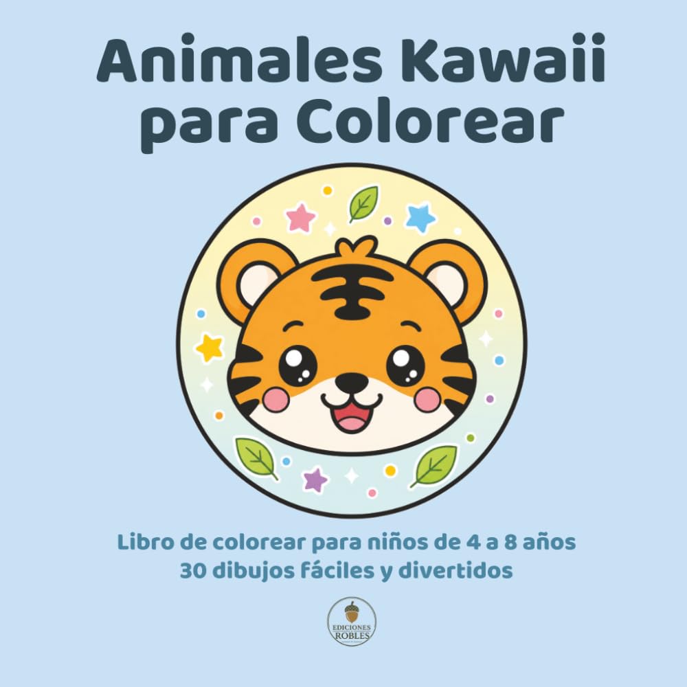 Animales Kawaii para Colorear: Libro de colorear para niños de 4 a 8 años | Dibujos fáciles y adorables para relajarse y divertirse