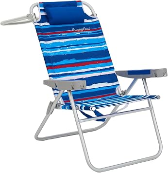 SUNNYFEEL Tall Folding Beach Chair for Adults 5-Position Reclining Lay Flat