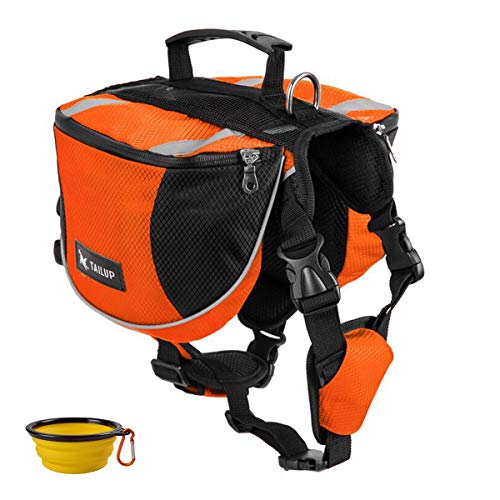 GrayCell Dog Saddlebags Hound Travel Hiking Camping Backpack for Medium Large Dogs (Orange,L)