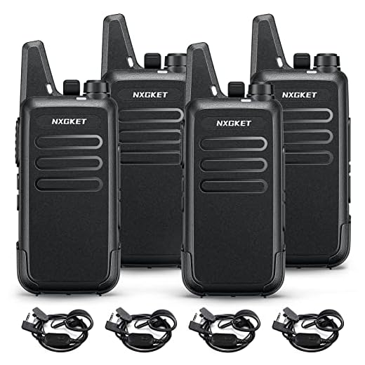 NXGKET Walkie Talkies for Adults Long Range 4 Pack, Rechargeable 2-Way Radio Walkie Talkie with 1500mAh Li-ion Battery Earpiece Charge Cable Belt Clip for Commercial Cruises Hunting Hiking