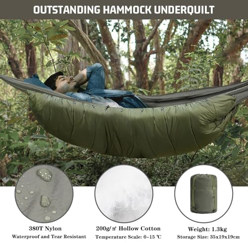 Hammock Underquilt Underblanket Winter Camping Poncho Warmth Small Quilt Blanket Olive Green Sleeping Bag Cloak Cape with Hat - Image 4
