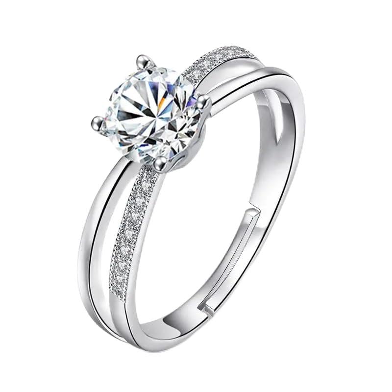Rings for women girls girlfriend ladies wife sister Platinum Solitaire ring Silver ring Stone ring silver stylish engagement wedding Adjustable promise propose American diamond Finger Ring 911-image-37