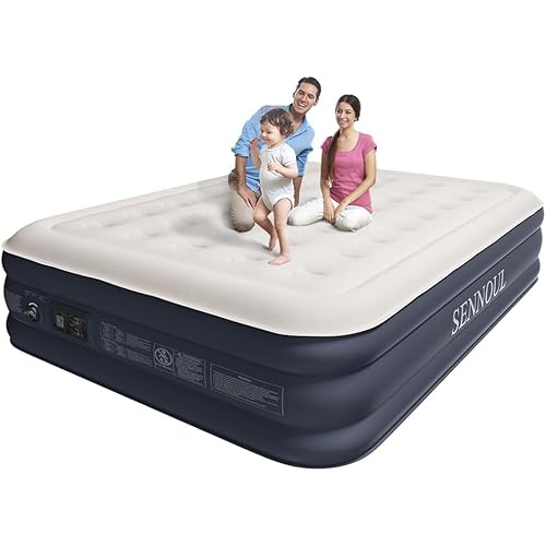 SENNOUL Air Mattress Queen with Built in Pump, Inflatable Mattress Blow Up Mattress 16 Raised Comfort,Upgraded Surface Portable Bed, Air Bed for Home, Guest, Camping, Colchone Inflable, 650 lbs
