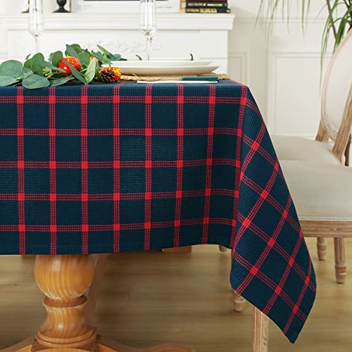 60 X 120 Inches Soft Rectangle Waffle Table Cloth, Wrinkle Resistant Washable Fabric Farmhouse Checkered Tablecloths For Dining Tables, Buffet Parties, Holiday - Red Gingham #TOP6