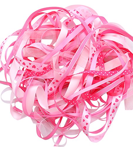 Luxbon Ruban en Satin Organza Gros-Grain Imprimé Paillettes Blanches pour Artisanat DIY Cadeau Lot de 10pcs 2 Mètres Rose 20 Mètres Cover