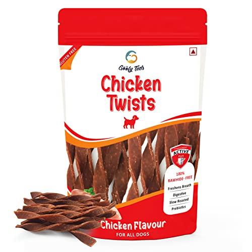 Image of Goofy Tails Active Dental Chicken Twists Dog Treat 100g (Pack of 3), Gluten Free, Slow Roasted Dog Treats for Puppy, Dog Treats Non Vegetarian, Dental Sticks for Dogs, Chew Sticks for Dogs