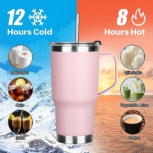 Image of 20 oz Tumbler with Handle, Stainless Steel Insulated Tumblers with Lid and Straw, Double Wall Vacuum Insulated Tumbler, Leak-proof, Insulated Travel Mug Coffee Cup for Cold and Hot (Pink)