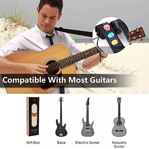 Laeeyin Guitar Strap, Braided Adjustable with Leather Ends, 3 Pick Holders, Black, Up to 145 cm, 5 cm Wide, Suitable for Electric, Acoustic, Bass & More - Image 4