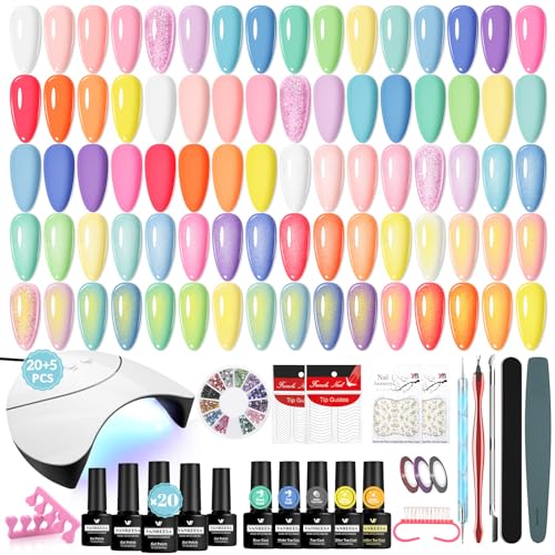 VANREESA 20 Colores Kit Uñas Semipermanentes Completo, Kit Uñas Semipermanentes con Base Top Coat Lampara UV y Herramientas Manicura, Pastel Colores Esmalte Gel Set Manicura para Principiantes