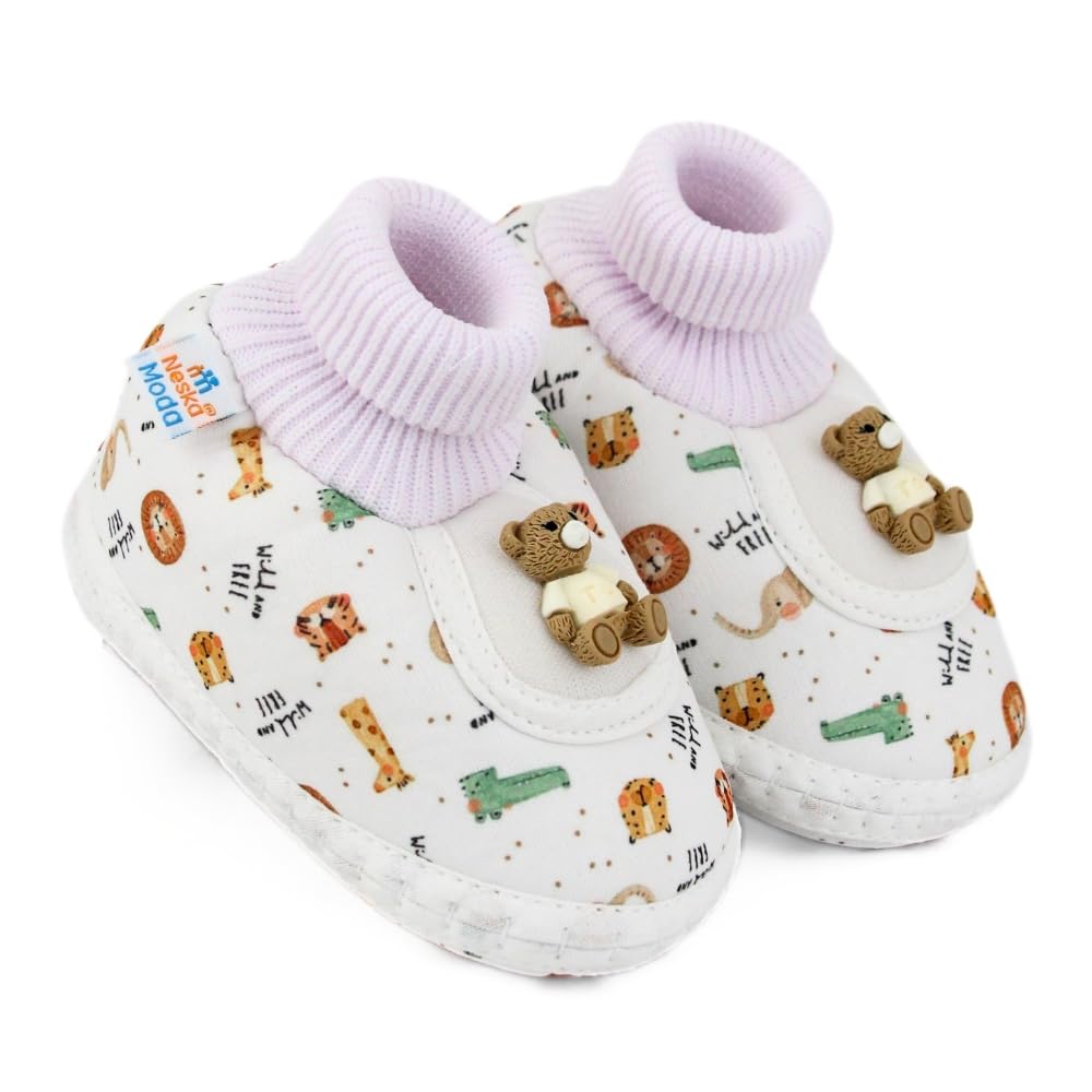6 To 12 Months Baby Boys & Girls Teddy Printed Cotton Bow Pre-Walker Orange,Green Slip-on Shoe Booties-BT5627-image-25