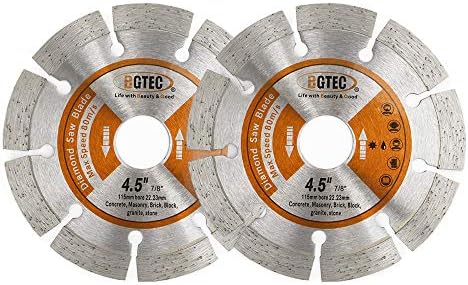Power Saw Segmented Diamond Blades,BGTEC 2pcs 115mm General Purpose Dry or Wet Cutting Disc for Concrete Stone Brick Masonry