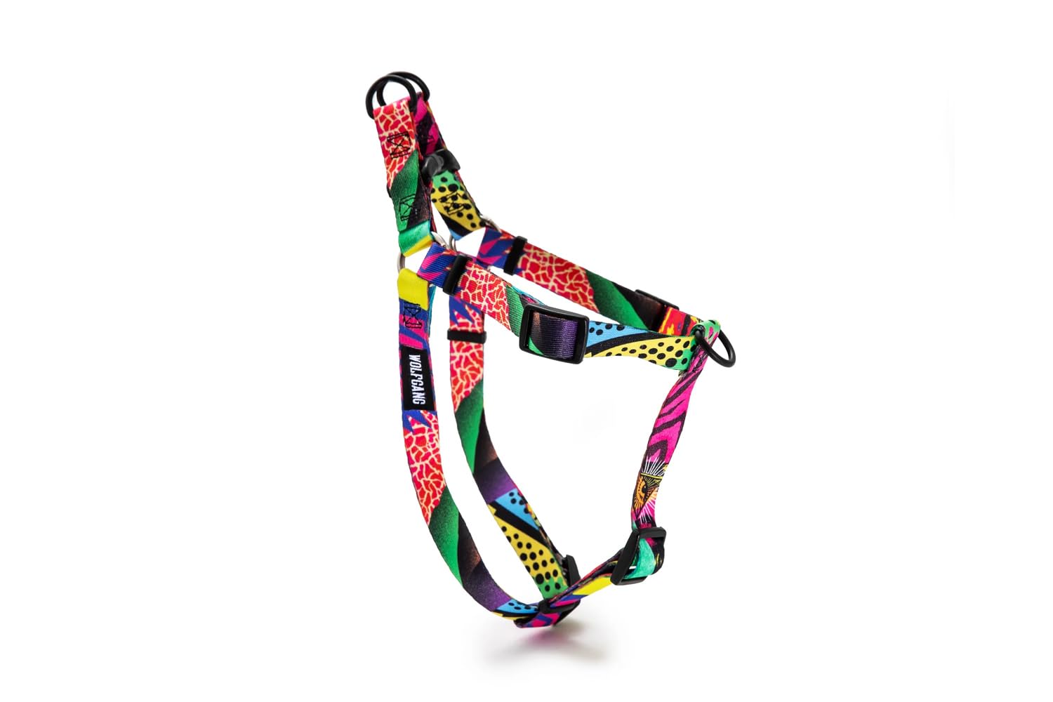 Wolfgang - Pettorina per cani di taglia media, resistente, facile da pulire, in nylon con fibbie a clip rapida, per allenamento e uso quotidiano, prodotta negli Stati Uniti, stampa retrofit, 15,6 x