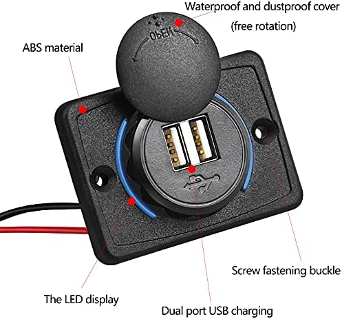 Wandefol Car Usb Charger, 3.1a Car Dual Black Abs Usb Port Charger Socket Socket 12v Led Waterproof, Fast Charge Car Charger Adapter, TDD-CheZaiUSB-1