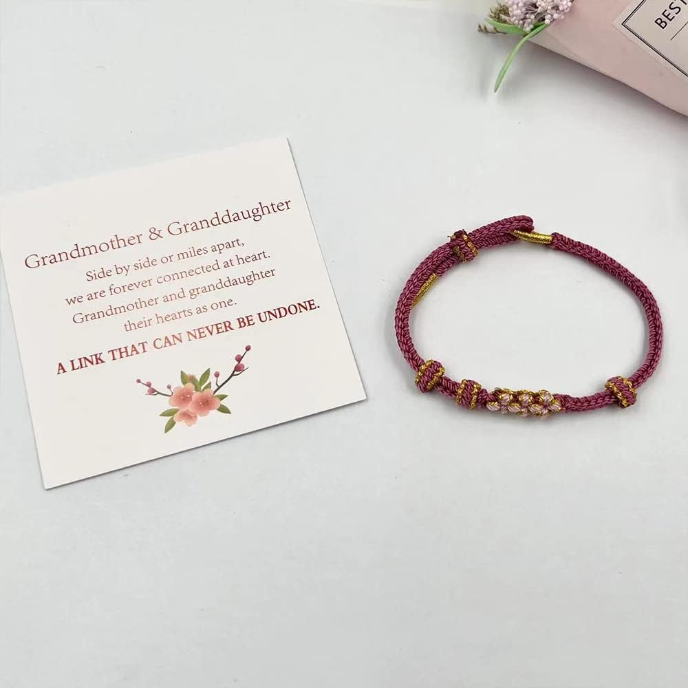 To My Granddaughter Bracelet "A Link That Can Never Be Undone"Peach Blossom Bracelet,Adjustable Braided Bracelet for Women , Inspirational Birthday Jewelry Christmas Stocking Stuffers for Women (red) - Image 2
