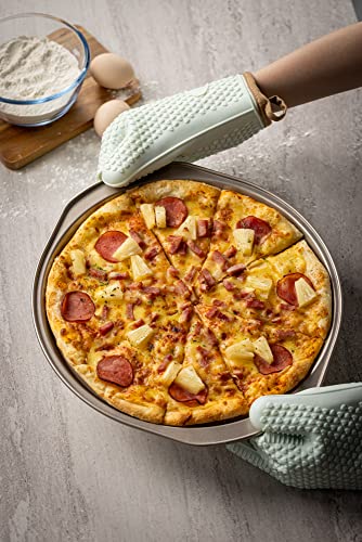 Bakestudio Round Pizza Pan With Handle, Set Of 2 Baking Sheets Cake Pan For Oven, Carbon Steel Non Stick Food Safety Coating, Gold (13 Inch) #TOP5