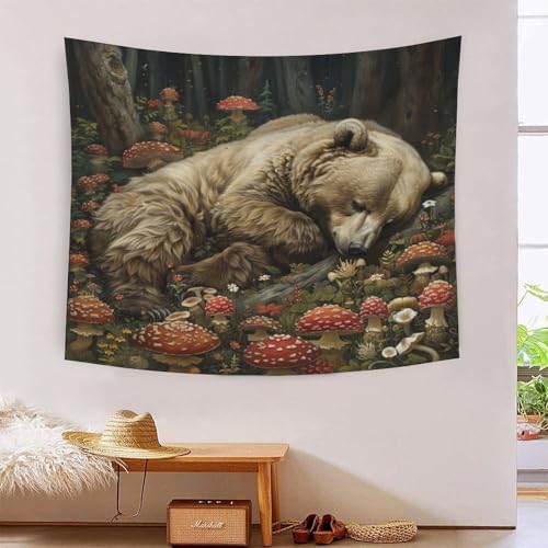 Tapisserie murale ours 3D tissu grand format 180x230cm art mural salon