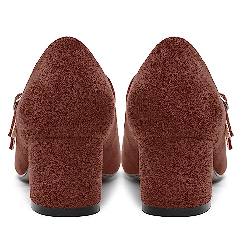 ROSERWISH Womens Comfortable Cute Round Toe Two Straps Party Suede Chunky Low Heel Pumps Dress Shoes 2 Inch4