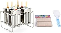 Vista 4 de Kit de moldes de paletas de hielo de acero inoxidable, 6 piezas para hacer paletas de hielo con bandeja que incluye 50 palitos de bambú
