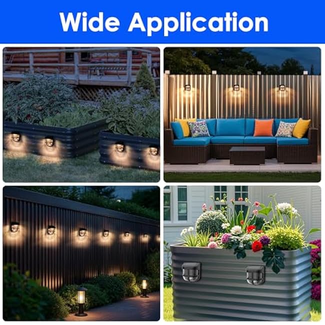 Energetic Solar Powered Garden Lights with Dusk to Dawn Sensors, Magnetic Solar Lights Outdoor, Waterproof, 3000K Warm White, LED Fence Lighting for Planter Raised Beds, FCC, Black, 3 Pack