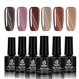 Beetles Gray Cat Eye Gel Polish Set - Pack of 6 Colors and 1 Magnet Stick - Long Lasting Soak Off UV LED Gel, 7.3ml Each Bottle