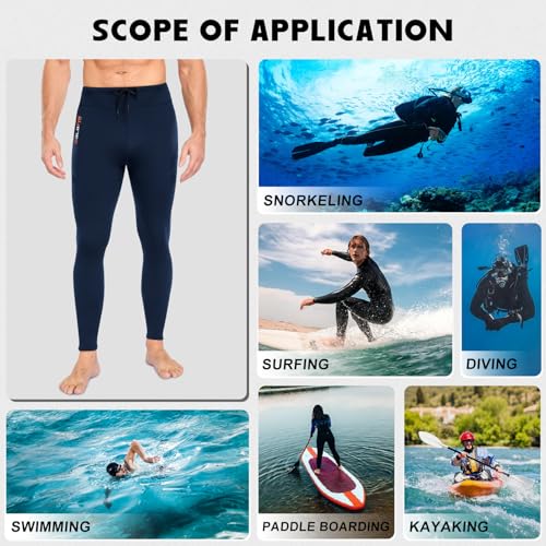 GoldFin Mens Wetsuit Pants, Wet Suit 2mm Neoprene Adjustable Drawstring Shorts for Water Sports Swimming Surfing Snorkeling Kayaking Diving, Navy Pant,Large