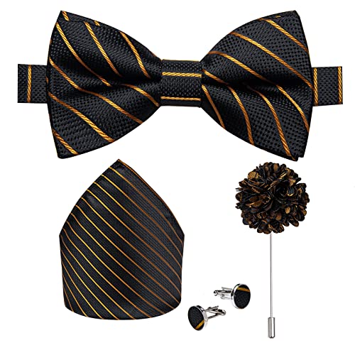 Image of DiBanGu Pre-Tied Bow Ties for Men Silk Adjustable Tuxedo Bowties Pocket Square Cufflinks Set with Lapel Pin Jacquard Woven