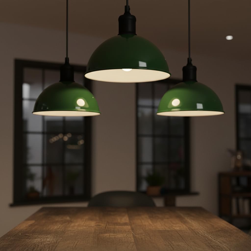 LEDSone 3-Light Modern Pendant Ceiling Lamp Adjustable Height Nordic Metal Shades Hanging Fixture for Dining Room, Kitchen Island, Living Room & Bedroom (Green)