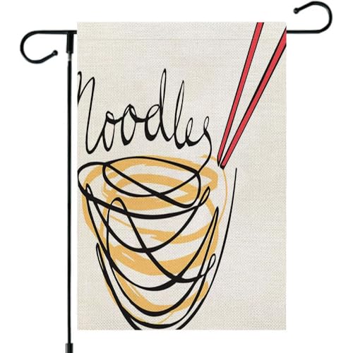 Small Double Sided Burlap Garden Flag Eating Japanese Noodles Chinese Hand Rice Written Type Thai Food Takeaway Drink Menu Holidays East Flag Yard Flag Outside Decoration 12x18 Inch