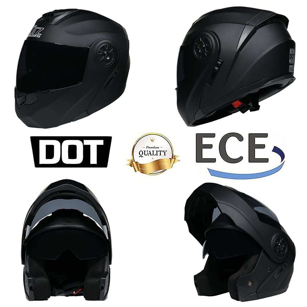 Bluetooth Casco Moto Modulare Microfono Auricolare con Altoparlante Incorporato Unisex con Doppia Visiera Parasole Casco Anticollisione per Moto Integrale Approvato DOT/ECE 55-62CM