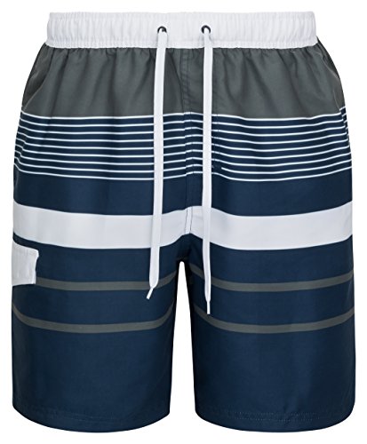 mareno® - Bañador para hombre con moderno patrón de rayas en gris/azul marino, talla 5XL, Gris/Armada, 5XL