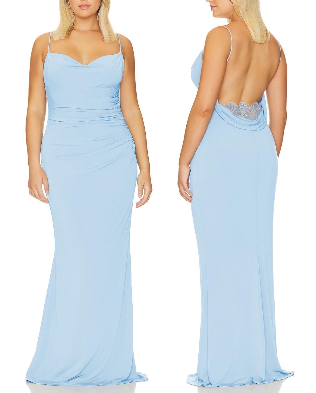 Capuffy Women Drape Neck Formal Maxi Dresses Lace Backless Cocktail Party Dress Spaghetti Straps Mermaid Evening Gown 221