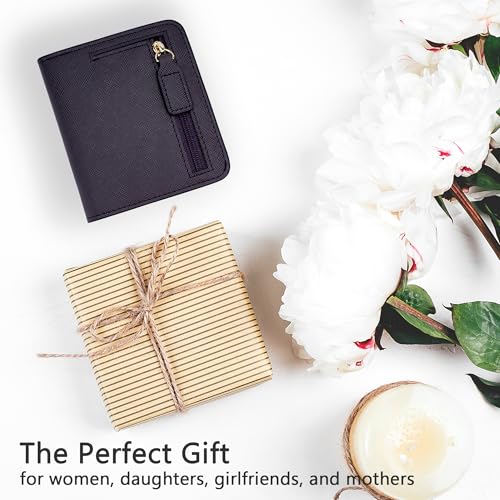 Image of Gostwo Small Wallet for Women, Slim Bifold Credit Card Holder, Compact RFID Blocking Cash Wallet, Billfolds Thin Leather Zipper Pocket, Mini Wallet Gift for Ladies Teen Girls Travel with ID Window