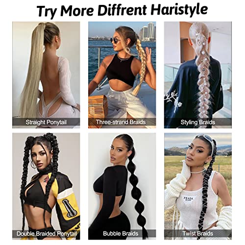 Fentisar Long Diy Braided Ponytail Extension, 34Inch Blonde Ponytail Extension With Hair Tie Straight Wrap Around Hair Extensions Ponytail Natural Soft Synthetic Hair Piece For Women Daily Wear #TOP4