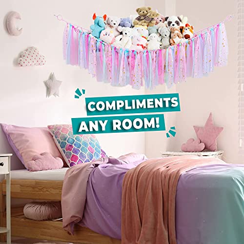 Stuffed Animal Storage Hammock Or Macrame Toy Net, Large Size Macrame Hanging Net Hammock For Nursery Play Room Bedroom (Pink) #TOP1