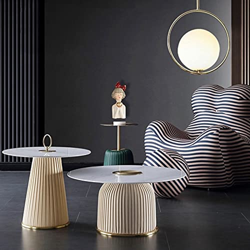 2 Stück Couchtisch-Kombination, modern, einfach, Wohnzimmer, Schlafzimmer, Wohnung, hoch und niedrig, rund, gesinterter Stein, Couchtisch, Beige – Bild 6