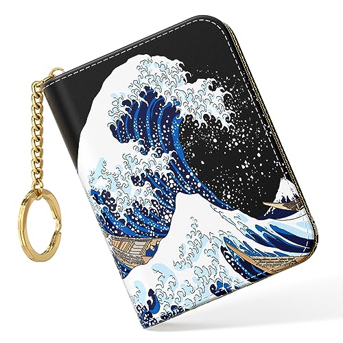 Image of Nipichsha Credit Card Holder, Small RFID Card Wallet for Women, Slim Leather Card Holder Wallet, Japanese Wave, 4.33 x 3.15 x 0.98 inches, Fashions