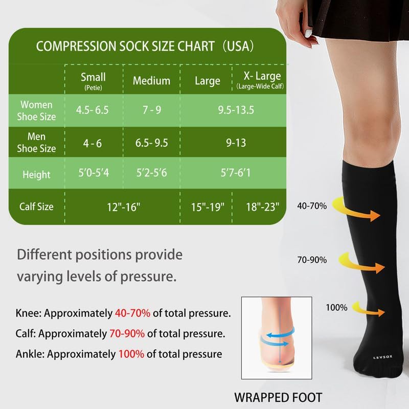 LEVSOX Viscose Made from Bamboo Compression Socks for Pregnant Women 20-30 mmHg Knee High Cute Mens Supports Socks for Travel - Image 5