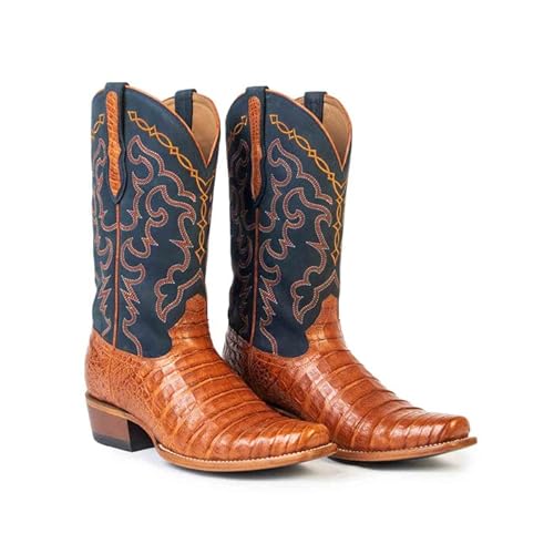 RUJO The Trace Cowboy Boots For Men Handmade Caiman Belly Genuine Hide 7-Toe Western Style Leather Boots With Comfortable Memory Foam Insole