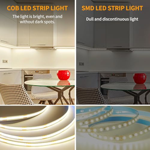 Image of COB LED Strip Lights,Super Bright DC24V LED Tape Lights CRI 90+,Dotless led Light Decoration,50FT 3000K Warm White Cob Led Lights for Bedroom,Lighting in Rooms,cabinets,Stairs