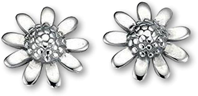 Daisy Flower Stud Earrings/Pair of Ear Studs for Women Teenagers Children Childs Girls Kids - 925 Sterling Silver - Sweet & Pretty Stud Earrings