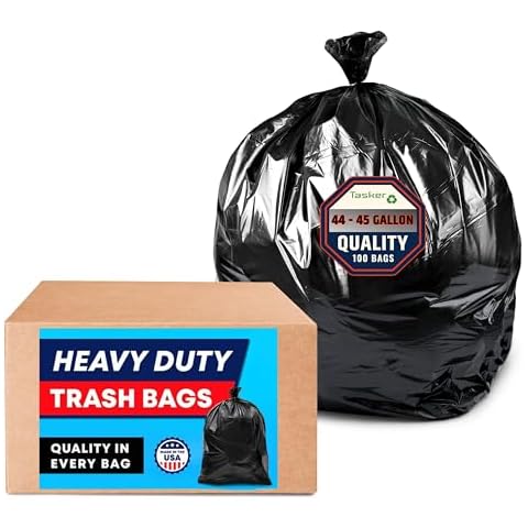 Tasker 44-45 Gallon Trash Bags Heavy Duty, (Value 100 Bags w/Ties) Extra Large Black Trash Bags - 39 Gallon - 40 Gallon - 42 Gallon - 45 Gallon - Large Black Garbage Bags Heavy Duty Cover
