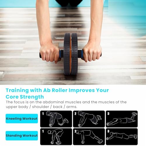 Image of Abs Roller for Men & Women Ultimate Gym Roller for Effective Abs Workout Home Workout, Gym Ab Roller Workout Equipment for Abdominal Ab Roller Home Exercise Mat -Yellow Black